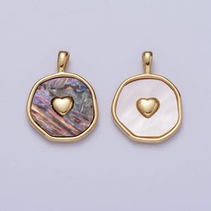 24k gold filled cross heart pearl, abalone round charm pendant for minimalist jewelry | i546