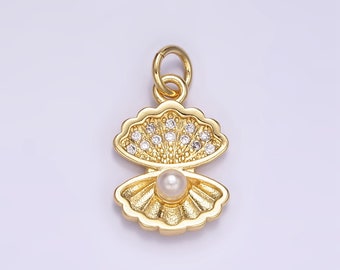 Mini Clam Pearl Shell Charm for Bracelet Necklace Earring Component White Shell Pearl Clam Shell Under The Sea pendant Inspired Jewelry M128