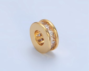 Round flat bead 8.6mm baguette cz gold filled bead in gold & silver | b-902