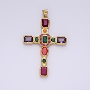 14k gold filled multicolor cz geometric latin cross pendant | n1885