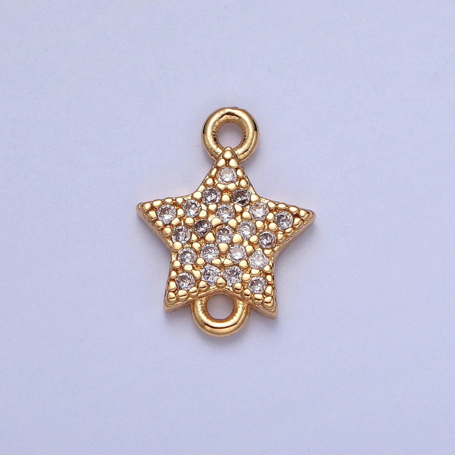 24k Gold Filled Dainty Star Charm Connector Micro Pave Cubic