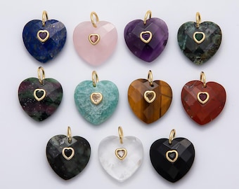 18k Gold Filled 20mm Faceted Gemstone Heart Pendant Colorful CZ Stone charms for jewelry pendant, Handmade DIY pendant wholesale Charms-436