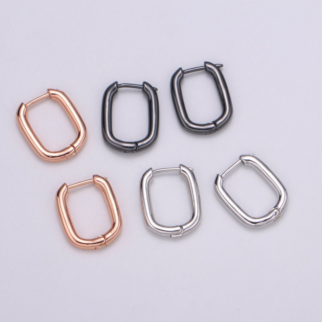 Rose Gold Huggie Hoop Earrings - U-shaped Hoops - Silver Hinged Snap ...