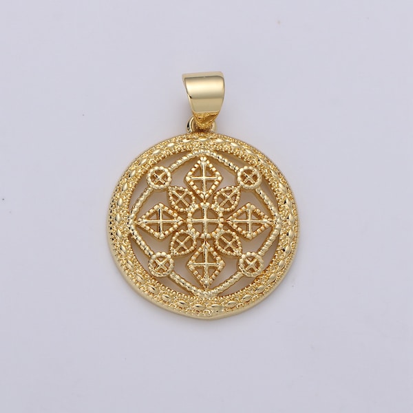 1pc 24k Gold  Victorian Pendant Charm,Mandala Pendant Charm, Cross Pendant, Zen Compass Filigree for DIY Jewelry, PDGF- 1888