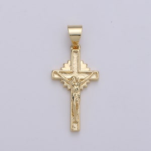 Gold Cross Pendant, crucifix cross charm Jesus Pendant Religious Necklace Pendant, 14k Gold  Religious Jewelry Making, i-913