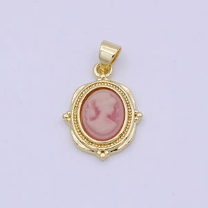 Dainty pink agate cameo pendant woman italian cameo jewelry charm victorian inspired lady jewelry n-619