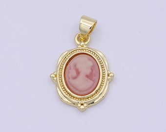 Dainty pink agate cameo pendant woman italian cameo jewelry charm victorian inspired lady jewelry n-619
