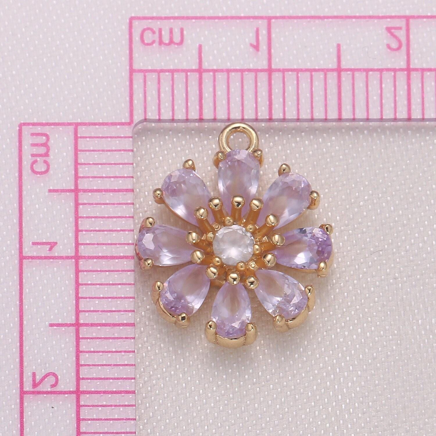 Dainty Pink Purple Daisy Flower Cubic Zirconia Cz Charm