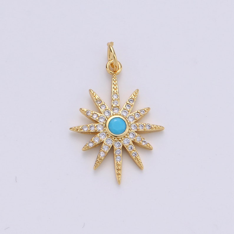 For DIY Necklace Bracelet Earring 1pc 24k Gold Filled Micro Pave Star Charm Blue North Star Moon Pendant Charm Gold Filled Charm