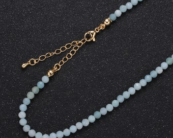 Stunning Aquamarine Tiny Bead Necklace, Gold  Necklace, Necklaces for Women, Precious Stone Bead Necklace. March Birthstone Gift Idea