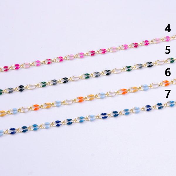 Dainty Enamel chain Rainbow Seasonal chain permanent jewelry Wholesale Soft Pastel Enamel chain, red white blue enamel Gold chain ROLL1422