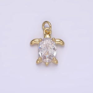 14k gold filled clear oval cz turtle animal add-on charm | ag224