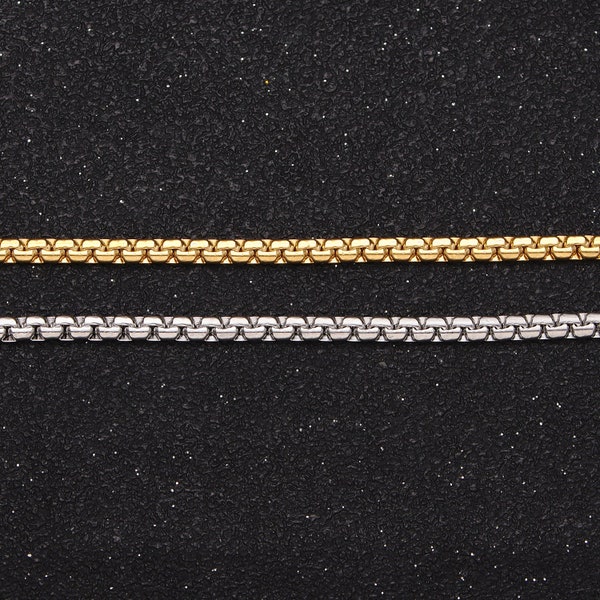 Stainless Steel Box Chain Necklace 2mm Thick Gold Box Chain 17.7 inches, 19.6 inches for Jewelry Making Tarnish Resistant Chain WA1700