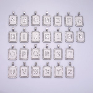 Collar con letra inicial de plata, colgante con letra de esmalte blanco micro pavé, medallón rectangular con alfabeto cúbico, regalo personalizado