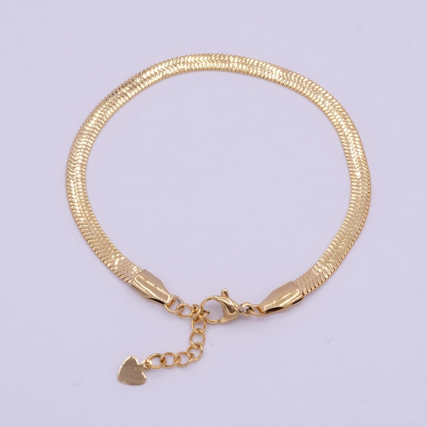 Gold Herringbone Chain Bracelets, Stack Bracelets, 18k Gold Bracelets over Stainless Steel 3mm, 4mm, 5mm Tarnish Free