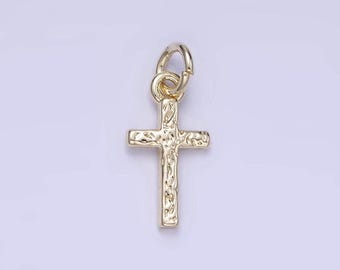 Small hammered texture cross charm for religious jewelry making mini gold filled cross pendant for bracelet necklace earring supply | w-657