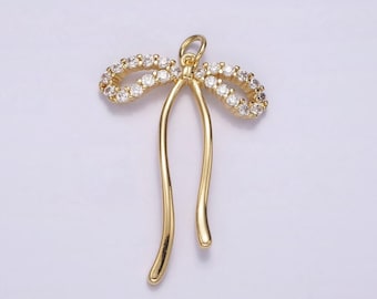 14k gold filled 30mm ribbon bow micro paved cz charm | ag495
