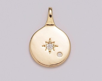 Gold north star charms, 19x23mm gold pendant, north charm, coin charms, sky charms, gold charms, medallion charms, disc charm