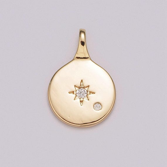 Gold north star charms, 19x23mm gold pendant, north charm, coin charms, sky charms, gold charms, medallion charms, disc charm