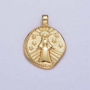 Colgante de medallón de moneda de Nuestra Señora de Guadalupe, bañado en oro de 24 quilates, con la Virgen María embarazada y estrellas celestiales en forma de sol / x-488