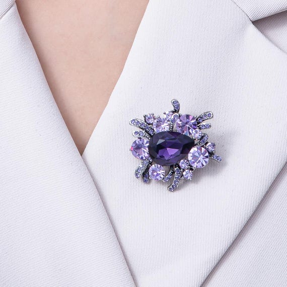 37.9mm Purple Micro Paved Glass Diamond Crystal Brooch Pin  display picture 1