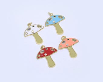 Mini gold filled mushroom charms, enamel magic mushroom pendant for necklace fantasy celestial jewelry for statement necklace m-410