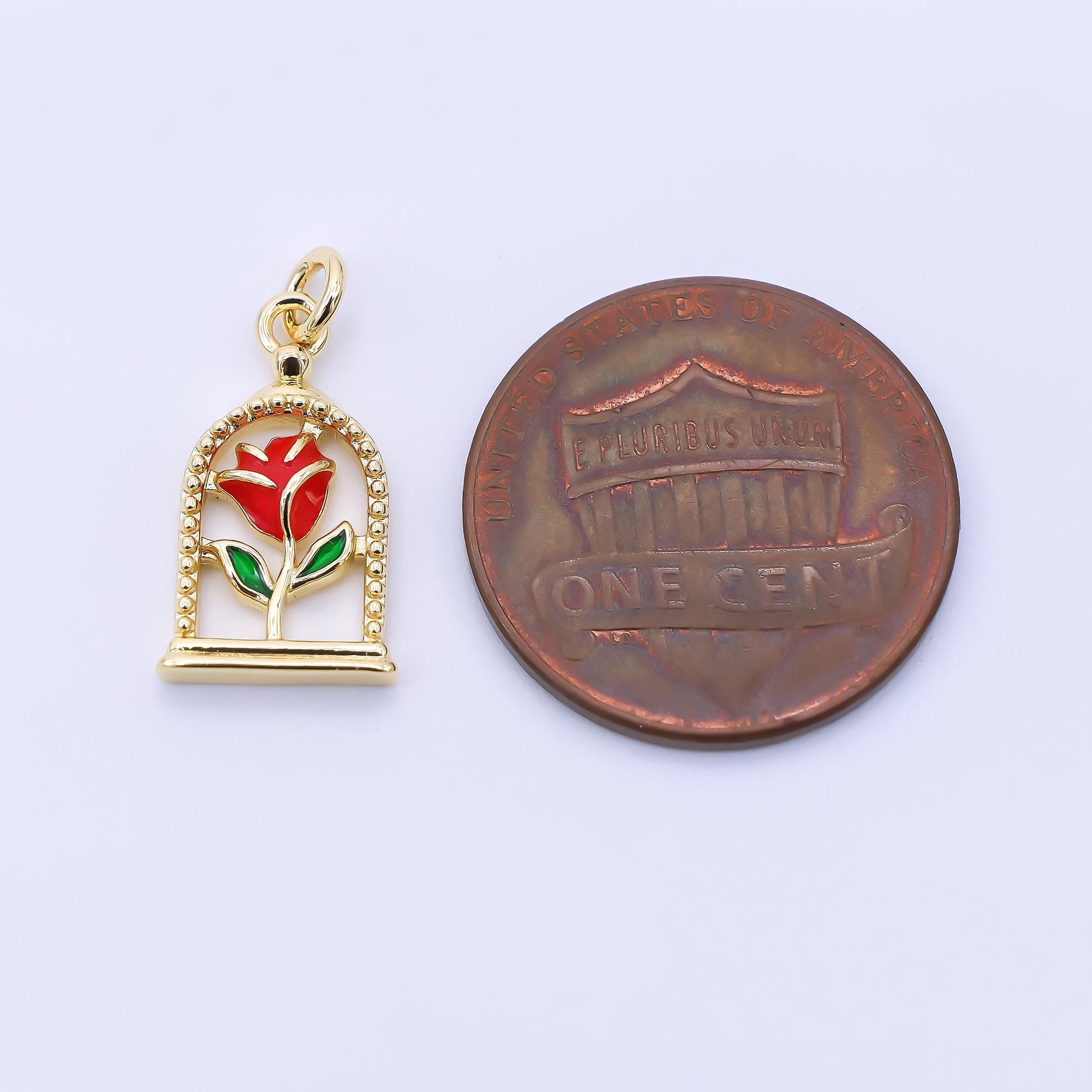 24K Gold Filled 16mm Enamel Magical Enchanted Rose Flower Charm