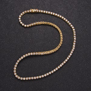 24k gold filled tennis choker necklace CZ diamond tennis necklace Clear cubic zirconia stones 17 inch Long | WA2661