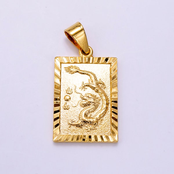 Gold Dragon Tablet Pendant Chinese Zodiac, Mythical Animal, DIY Women Men Guy Necklace Pendant Charm for Jewelry Making