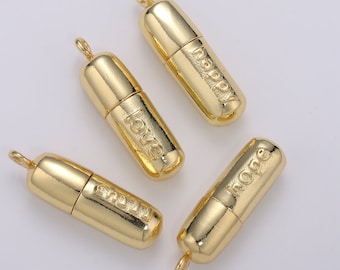 Gold Pill Charm Necklace, Dainty Word Charm Love Pill Bar Pendant, Chill Pill Charm Necklace Pendant Happy Hope Optimist Minimalist Ch-1343