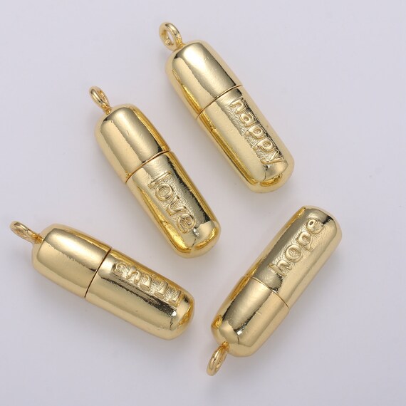 Gold Pill Charm Necklace Dainty Word Charm Love Pill Bar Pendant