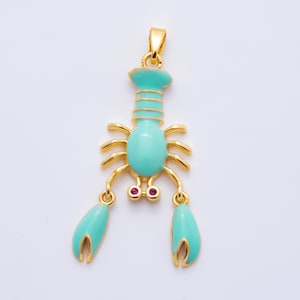 Move Claw Red Lobster Charms 18K Gold Filled Enamel Lobster Pendant Sea Life Ocean Charm Bracelet Necklace for DIY Jewelry Supply AH-798