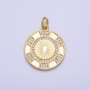 24k gold filled clear micro paved cz round sunburst medallion charm | ac369