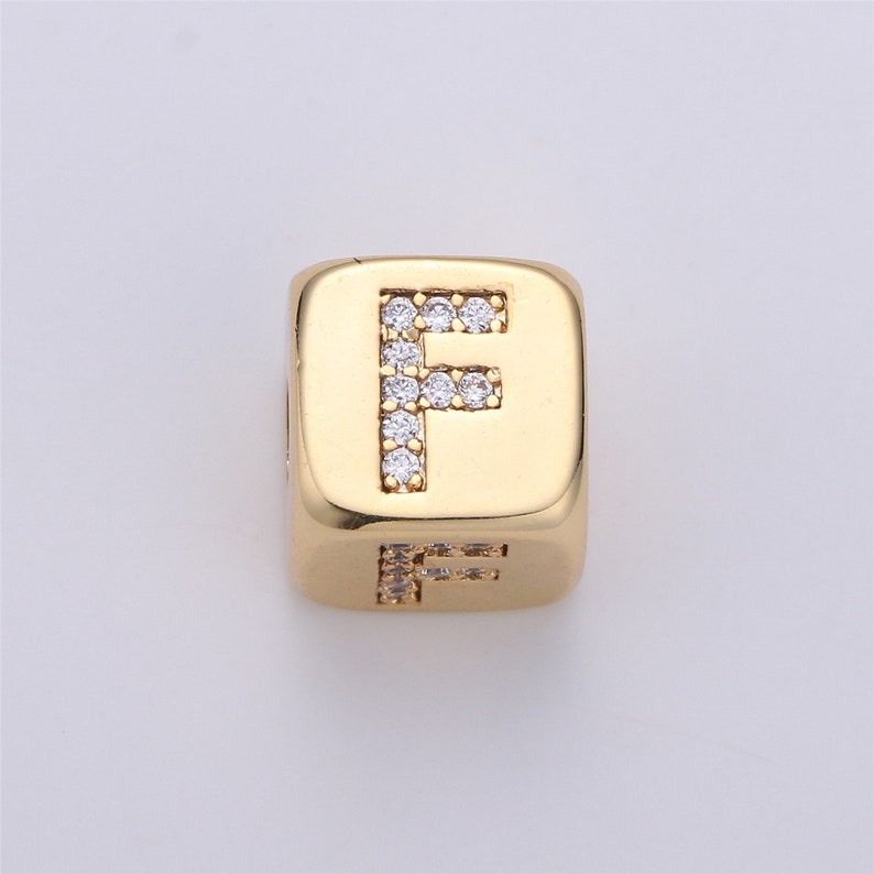 9x9mm Gold Initial Letter Beads, Alphabet Beads, Initial Beads, Alphabet Blocks Micro Pave Initial Block CharmforBracelet Necklace,BLOCK-004 image 8