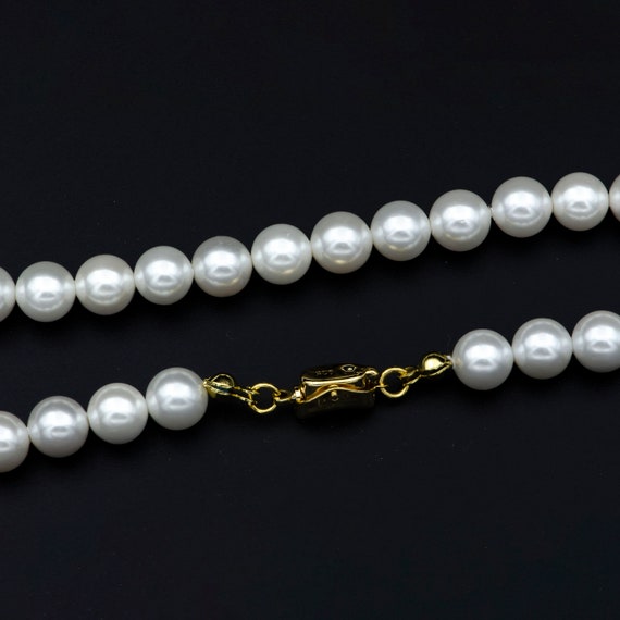 Outstanding 17" 8mm Shell Pearl Choker Necklace – 925 Silver Clasp, Crystal Accents, Made In Japan