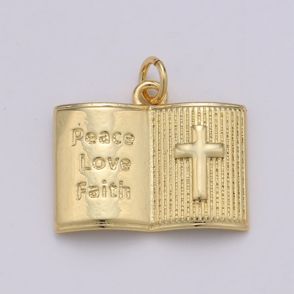 14k Gold Filled Holy Bible Charm encouraging word charm Peace Love Faith for Bible Study Small Group Jewelry Christmas Gift