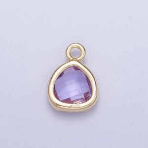 14k gold plated dainty soft lavender teardrop charm, teardrop cut clear pendant, gold charm for bracelet necklace jewelry | ag-075