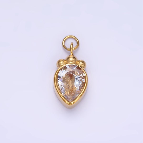 Stainless Steel Teardrop CZ, Carrot Add-on Charm | P-956