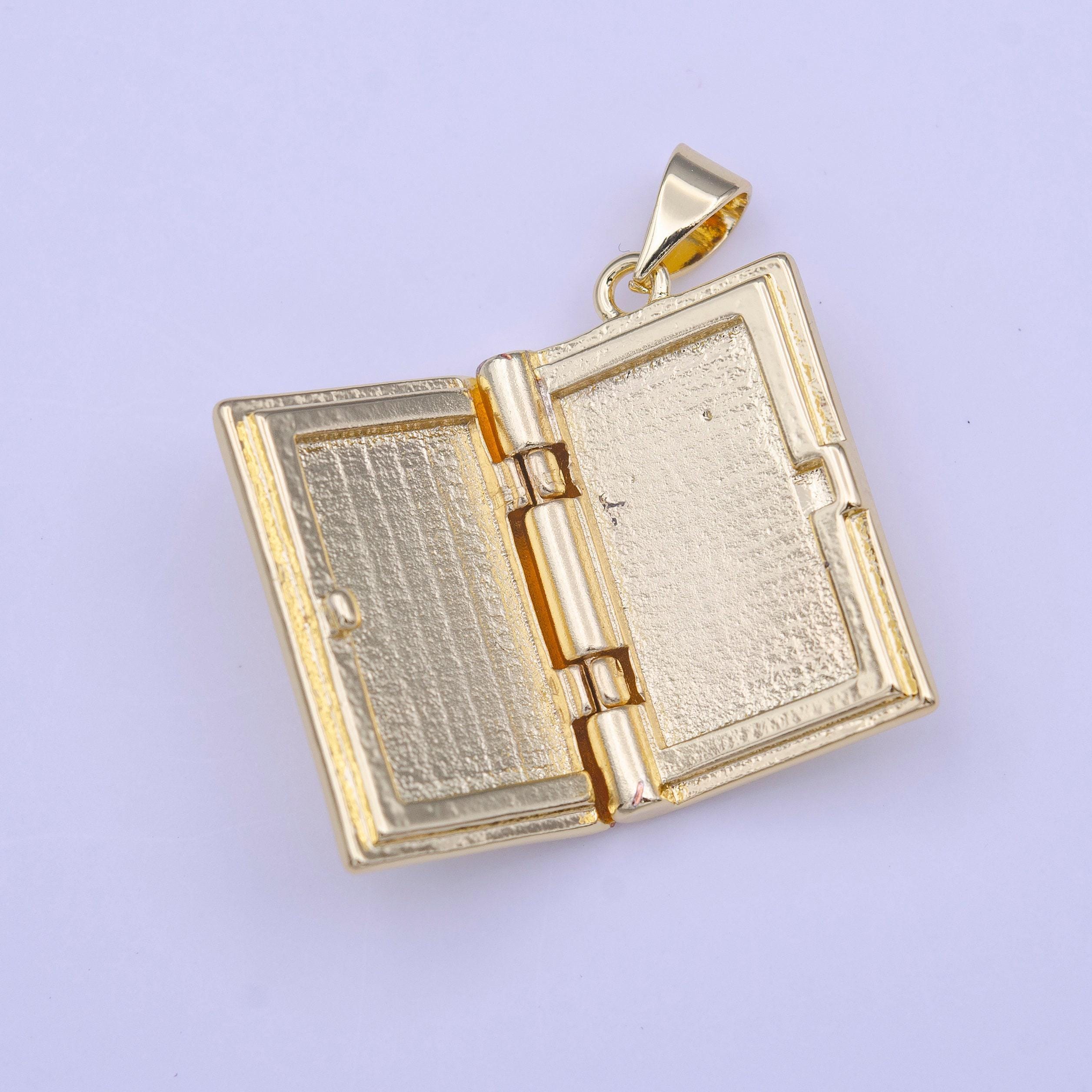Plain rectangle gold locket necklace pendant personalized locket supply for jewelry making charm small book locket charm h-219