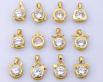 Sparkling Cubic Zirconia Zodiac 24K Gold Filled Astrology Charm Celestial Jewelry Making Supply Personalized Constellation Gift | A1352