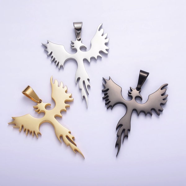Stainless Steel Phoenix Bird Charm Statement Necklace Fire Pedant in Gold, Black, Silver | P713 - P715