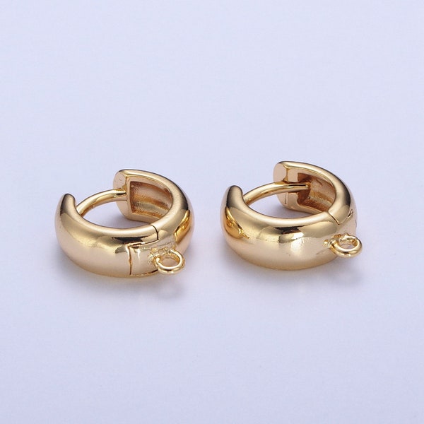 1 Pair 24K Gold Plated Round One Touch Earring, Round Minimalistic Hoop Jewelry Earring | L-817