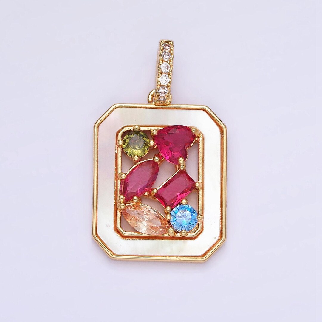 Mini Tag Charm 14k Gold Filled Pearl Square Charm With