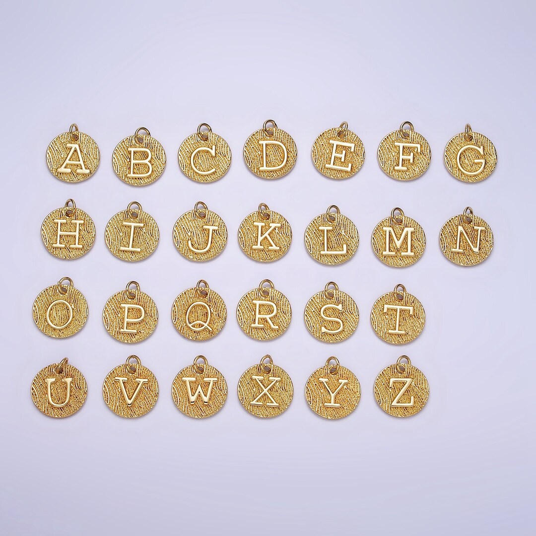 24K Gold Alphabet Charms, English Letter Pendants 15mm Initial Coin ...