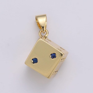 1 breloque en zircone cubique remplie d'or, breloque en oxyde de zirconium rouge et bleu, breloque, jeux de dés pour bijoux à bricoler soi-même couleur or | j-249