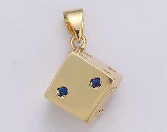 1pc dice gold filled cz charm, red & blue zirconia pendant charm, charm, dice games for diy jewelry gold color | j-249