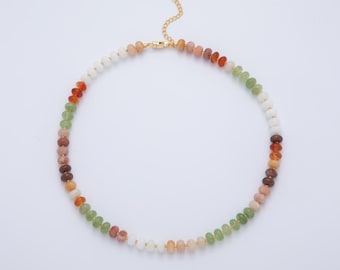 Collar de piedras preciosas arcoíris, inspirado en el otoño. Collar de cuentas hecho a mano con capas de cuentas rellenas de oro de 18k. Joyería para mujer WA-3302