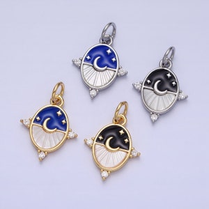 Dainty Crescent Moon Pendant Shell Pearl Moon Star Good Night Charm 24k Gold Filled Jewelry Supplies Enamel Charm AC381