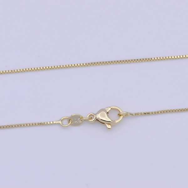 0.8mm Dainty Gold Box Chain Necklace, 14K Gold Plated 19.0" Box Link Ready to Wear Necklace | WA-1116