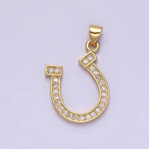 Dainty horseshoe charm in 14k gold filled cubic lucky charm pendant, horse shoe for necklace bracelet earrings jewelry making supply aa484